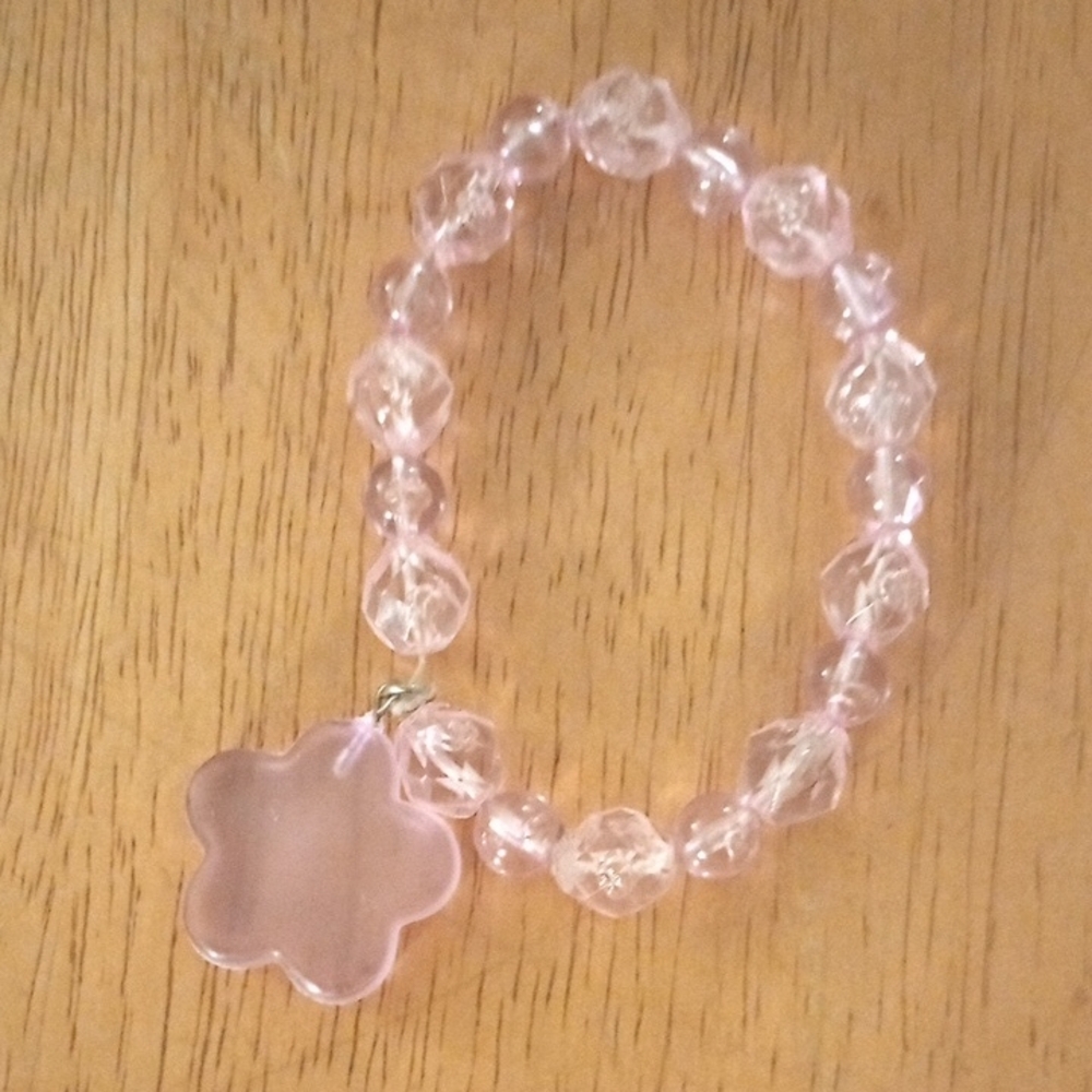 Pink Beaded Bracelet with Flower Charm